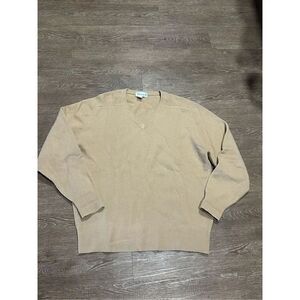 Deans of Scotland tan pure wool sweater vneck sz XL 46
